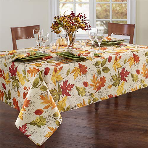 Elrene Home Fashions Autumn Leaves Fall Printed Tablecloth, Holiday Table Cover for Formal or Everyday Use, 52"x52" Square