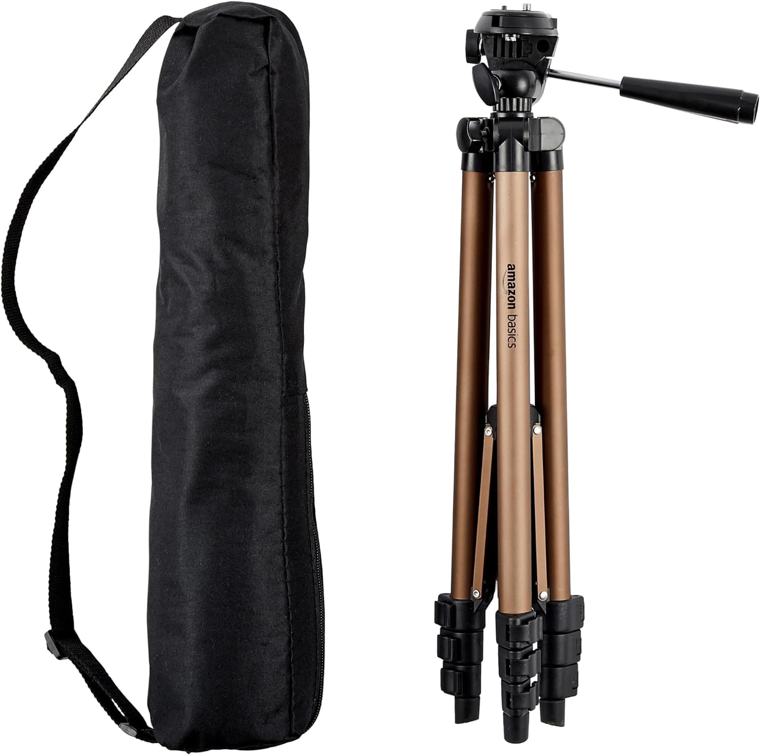 Amazon Basics 50-inch Lightweight Portable Camera Mount Tripod Stand with Bag, for Travel Photography, Black/Brown