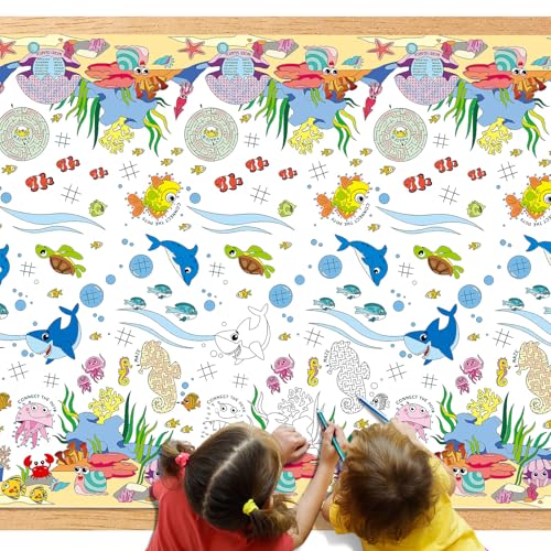 Remagr 3 Pieces Giant Ocean Coloring Poster Ocean Animals Coloring Paper Tablecloth Under The Sea Coloring Poster Table Cover for Classroom Birthday Activity Party Supplies, 54 x 108 Inches