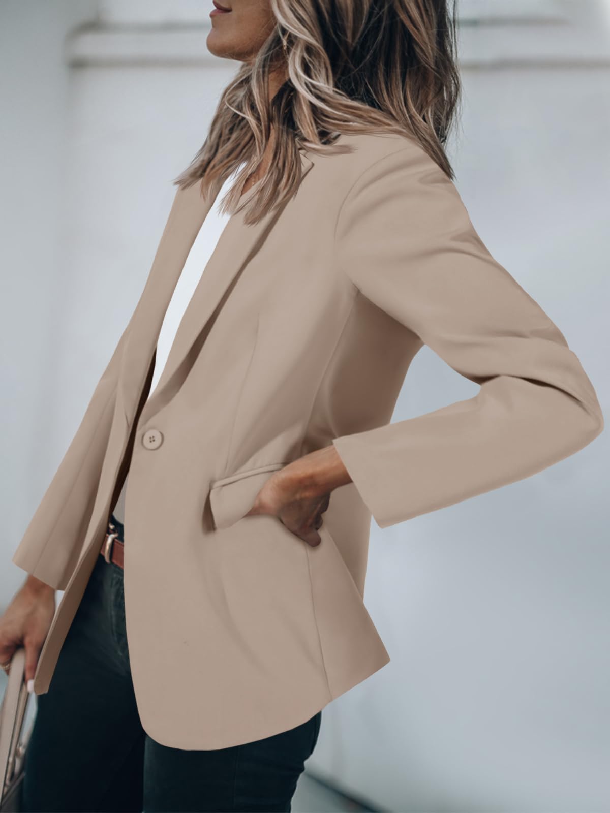 Cicy Bell Womens Casual Blazers Open Front Long Sleeve Work Office Suit Jackets Blazer Khaki