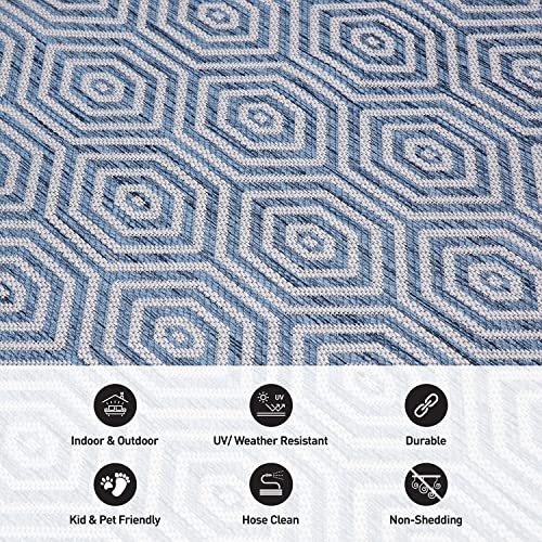 Rugshop Palmaria Modern Geometric Textured Flat Weave Easy Cleaning Outdoor Rugs for Deck,Patio,Backyard Indoor/Outdoor Area Rug 2' x 3' Blue