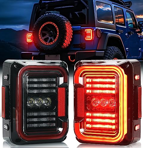 AUDEXEN LED Tail Lights Compatible with Jeep Wrangler JK JKU 2007-2018, Unique C Shaped Design Clear Lens, 20W Reverse Lights, Built-in EMC, DOT Compliant, 2 PCS