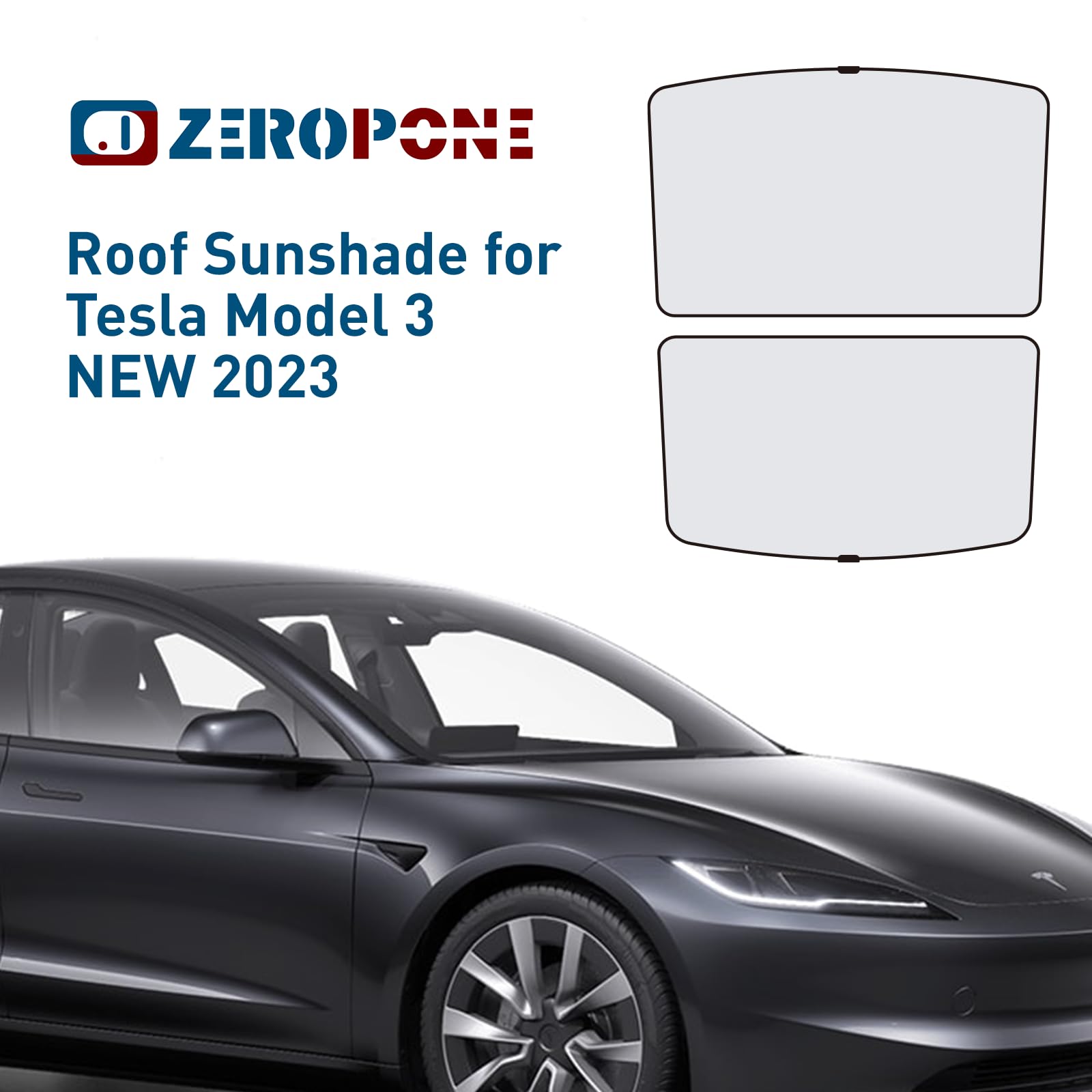 ZeroPone Roof Sunshade for Tesla Model 3 2024, Sunroof Windshield Shade, Foldable Tesla Model 3 2024 Refresh Roof Sunshade, Front & Rear Top Glass Sun Shade