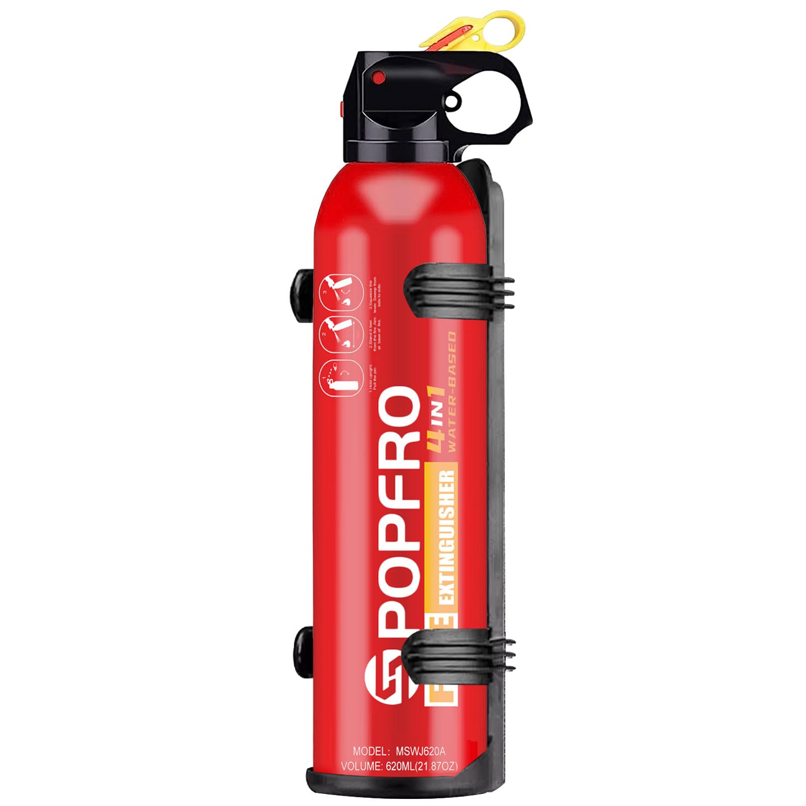 POPFRO Portable Fire Extinguisher | 4-in-1 Small Fire Extinguisher for Home, Garage, Kitchen, Car | For Electric, Textile and Grease Fires | Non-Toxic, Easy Clean | Wall Mount Incl (1PK)