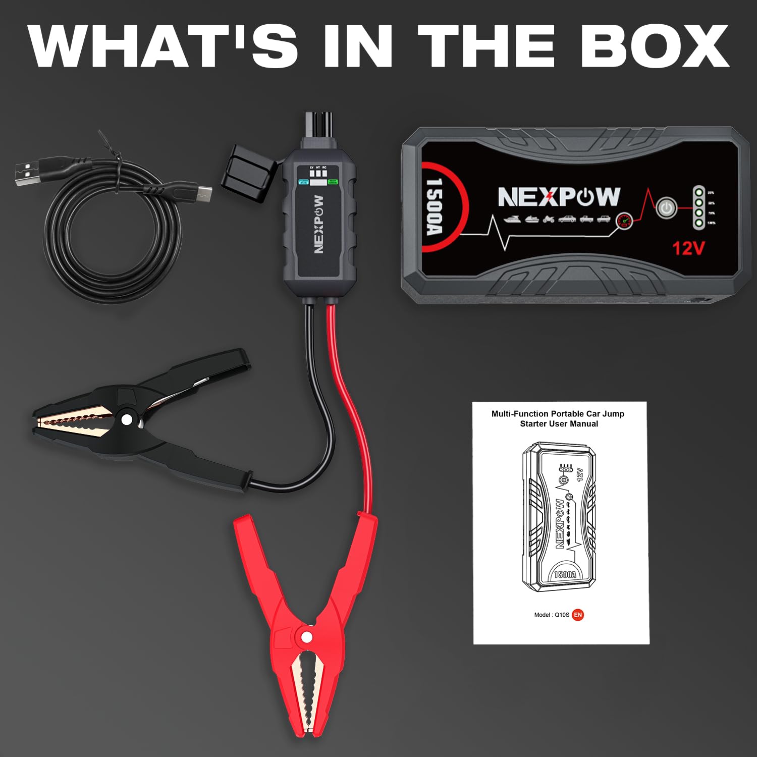 NEXPOW Car Jump Starter,Car Battery Jump Starter Pack 1500A Peak Q10S for Up to 7.0L Gas and 5.5L Diesel Engine12V Auto Battery Booster,Jumper Cables,Portable Lithium Jump Box with LED Light/USB QC3.0