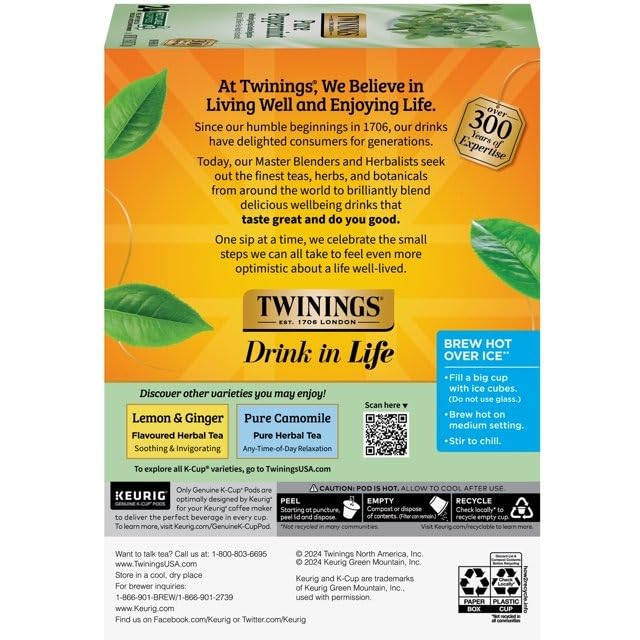 Twinings Pure Peppermint Herbal Tea K-Cup Pods for Keurig, 24 Count (Pack of 2), Made with 100% Pure Peppermint, Naturally Caffeine-Free, Enjoy Hot or Iced
