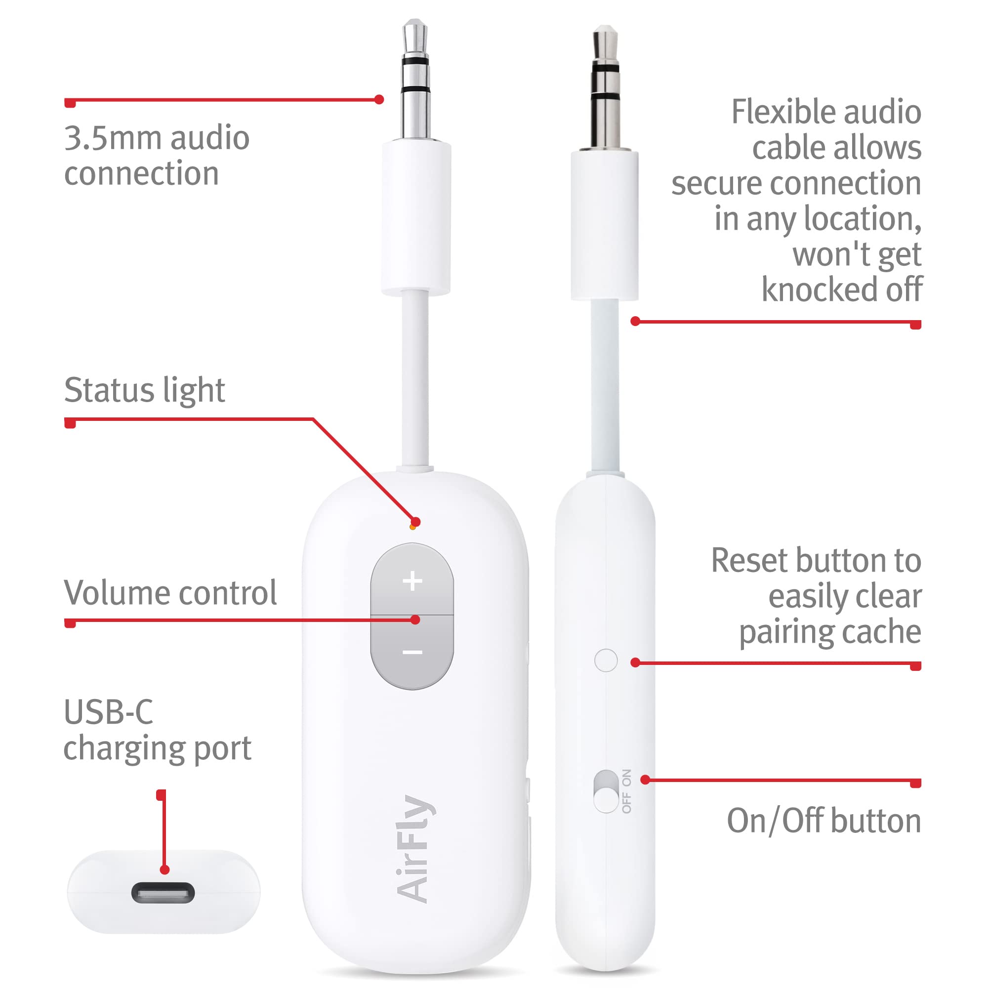 Twelve South AirFly SE Audio Streaming for TV/Airplane to Wireless Headphones – Wireless Adapter for AirPods, Airplane, Car, Gym, Home, Use with Any 3.5 mm Audio Jack