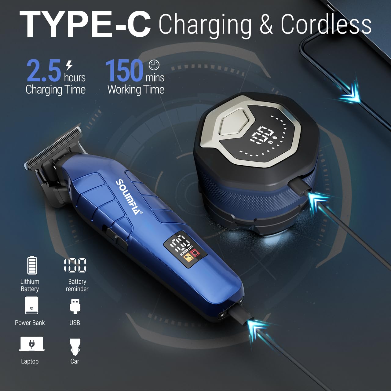 SOLIMPIA Upgraded Head Shavers for Bald Men, Hair Trimmer Kit, Magnetic Electric Razor, Large Battery Capacity, Rechargeable LED Display Beard Trimmer, Waterproof Wet/Dry Head Shaver
