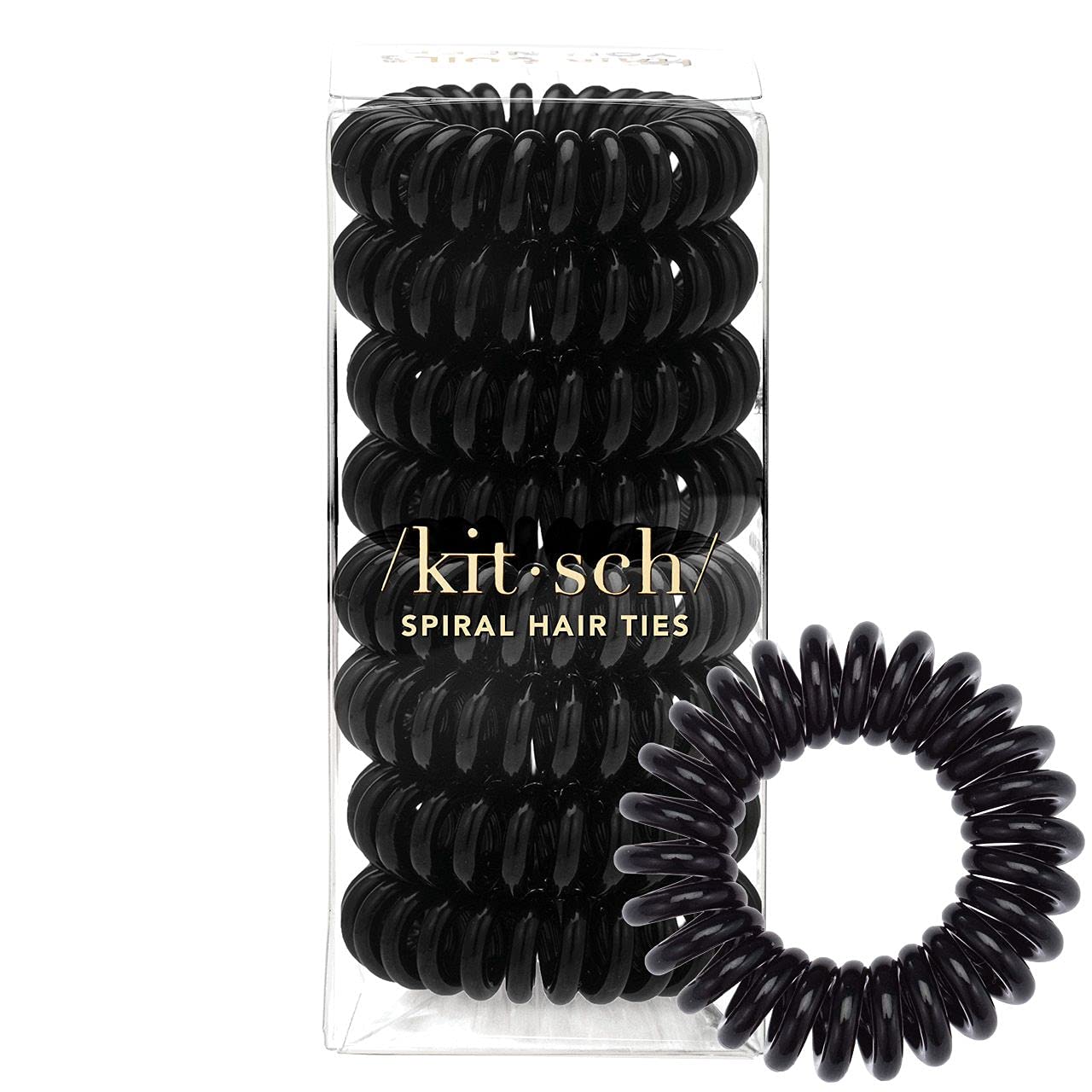 Kitsch Spiral Hair Ties for Women, Coil Hair Ties for Thick Hair, No Crease Hair Tie, Spiral Hair Ties No Damage, Hair Coils & Phone Cord Hair Ties for Thin Hair, Hair Ties Spiral, 8 pcs (Black)