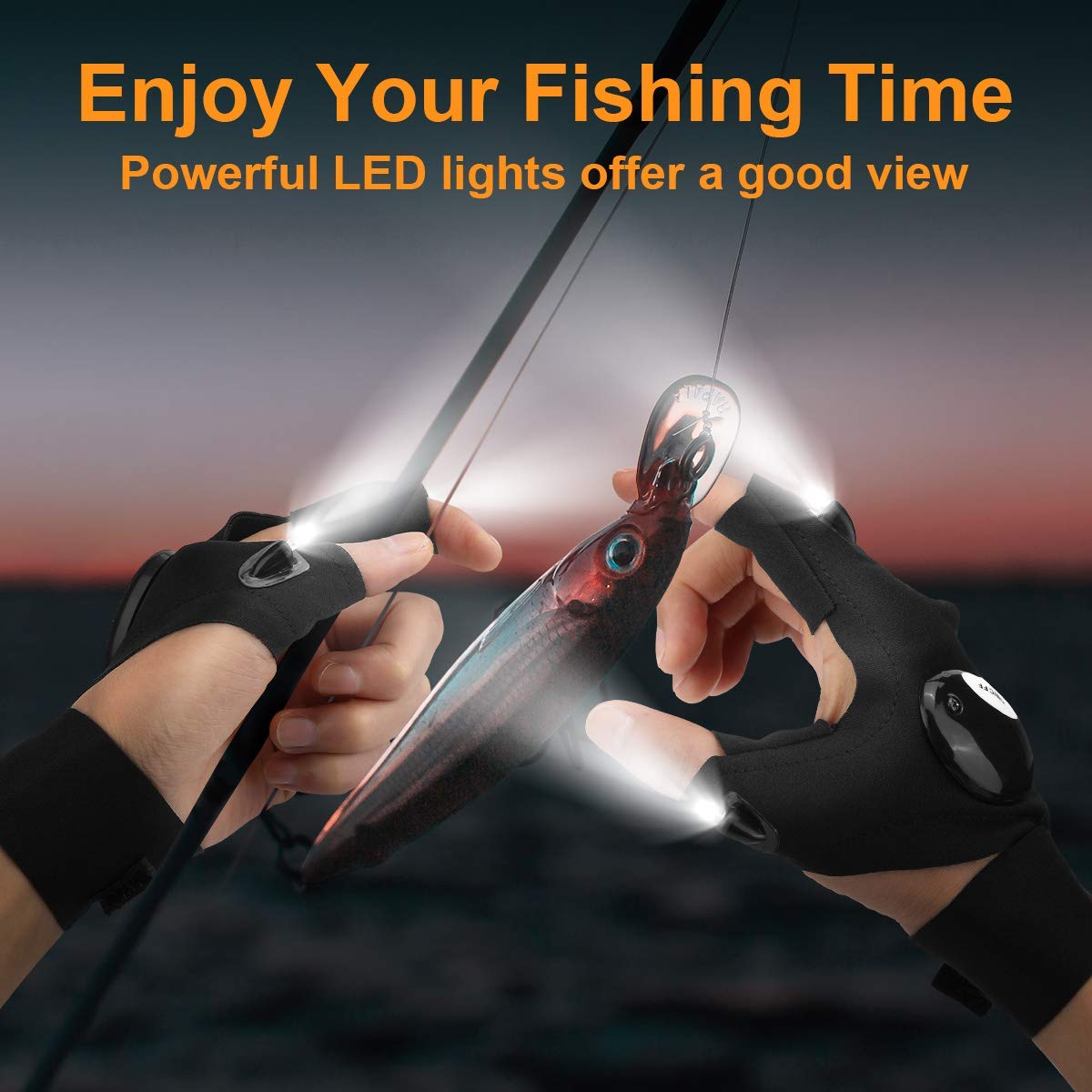 LED Flashlight Gloves, Finger Lights, Gifts for Men Dad Him Boyfriend Birthday Father's Day, Cool Gadgets Stuff Hands-Free Lights Gloves for Repairing Fishing Camping