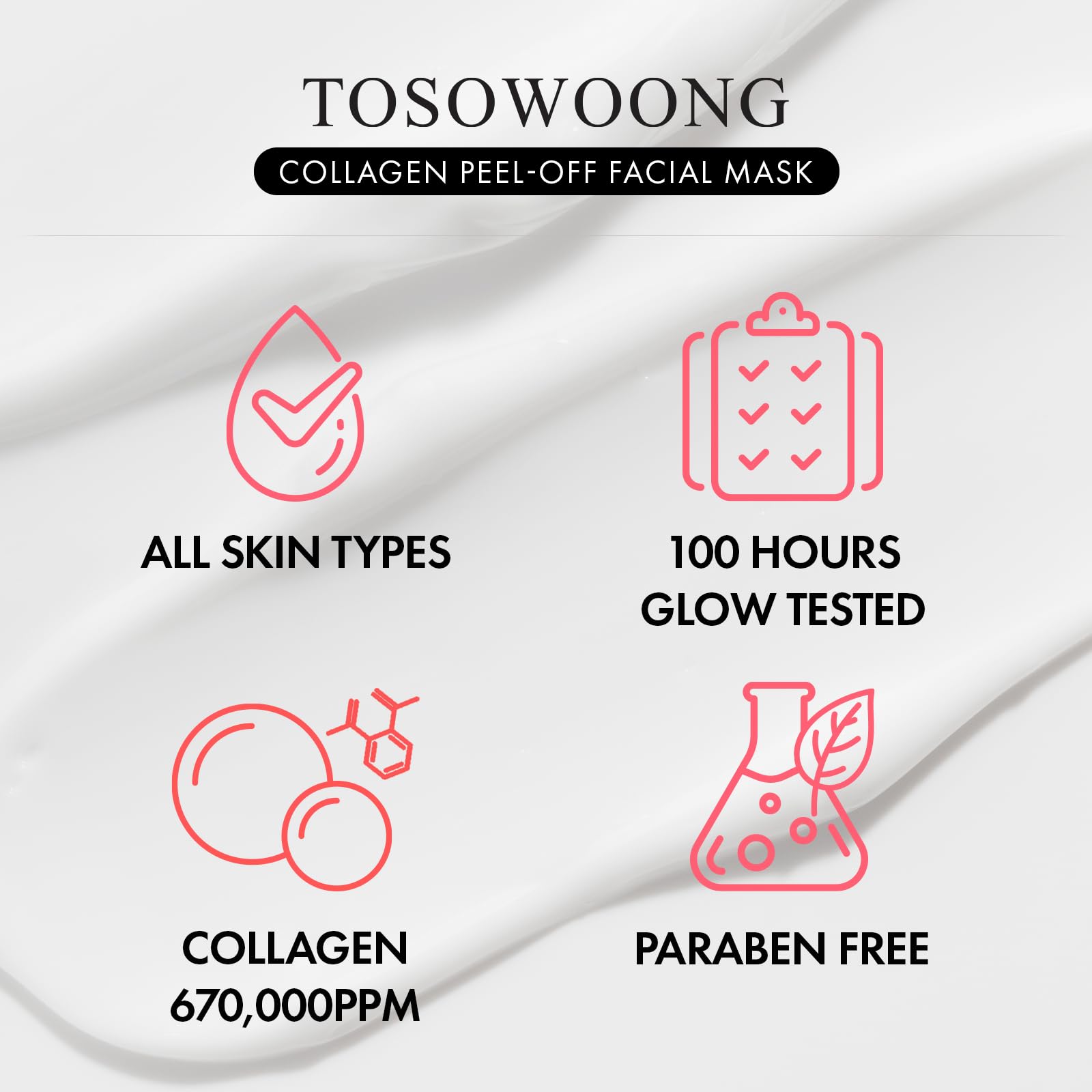 TOSOWOONG Real Collagen Fit, Collagen Wrapping Mask, Collagen 670,000ppm, Peel Off Facial Mask for elasticity, Hydrating, Glow, Glass Skin, Korean Skin Care, 50ml, 1.69 fl. oz.