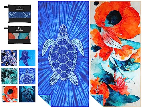 2 Pack Microfiber Lightweight Thin Beach Towel Sand Free Quick Dry Super Absorbent Large Towels for Swimming Pool Yoga Gym Travel Vacation Beach Accessories Essentials for Adults