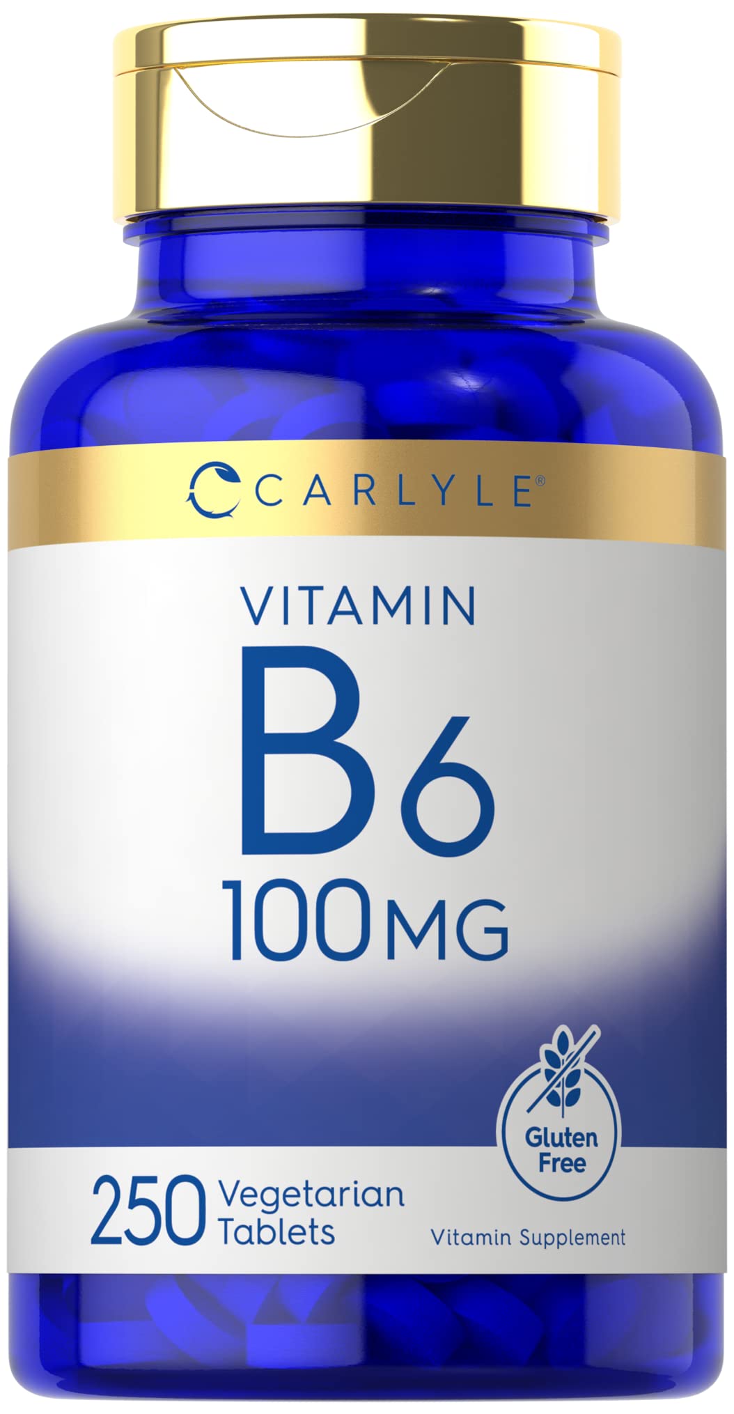 Carlyle Vitamin B6 100mg | 250 Tablets | Pyridoxine Hydrochloride Supplement | Vegetarian, Non-GMO, Gluten Free