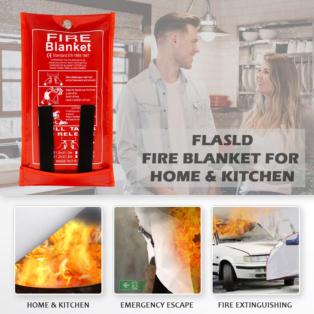 FLASLD Emergency Fire Blanket for Home, 40x40 Inch Fiberglass Fire Blankets Emergency for People, Fire Suppression Blanket for Kitchen, Fire Extinguisher for Home