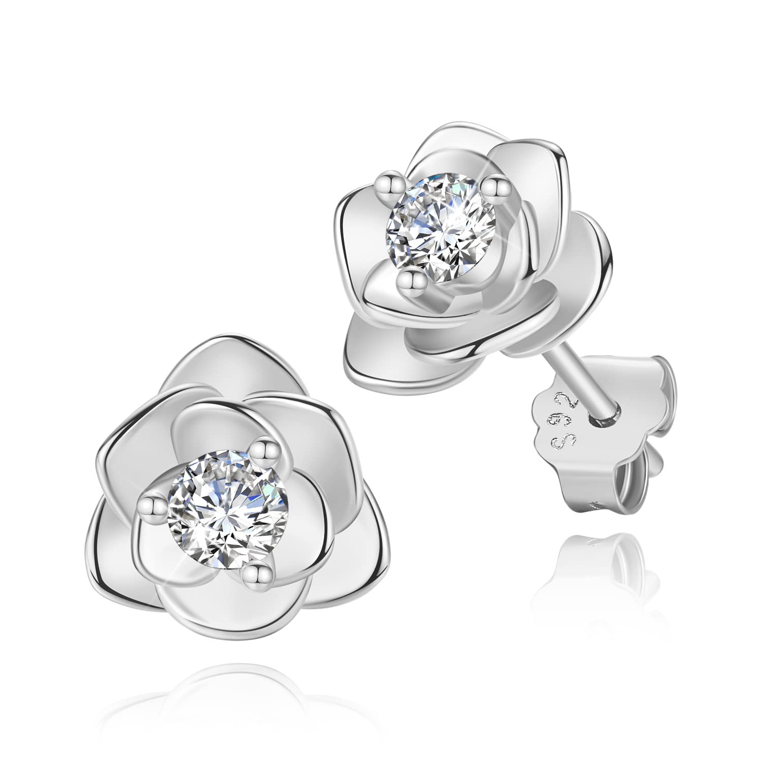 White Gold Plated Rose Flower Stud Earrings for Women Gift