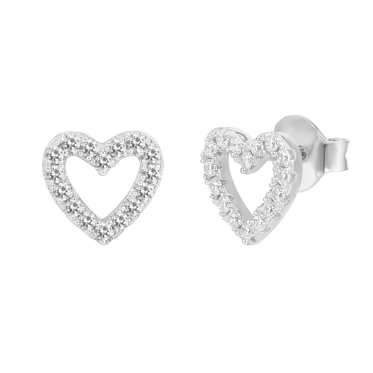 PAVOI 14K Gold Plated 925 Sterling Silver Earrings | Tiny Open Heart Stud Earrings | White Gold Stud Earrings for Women