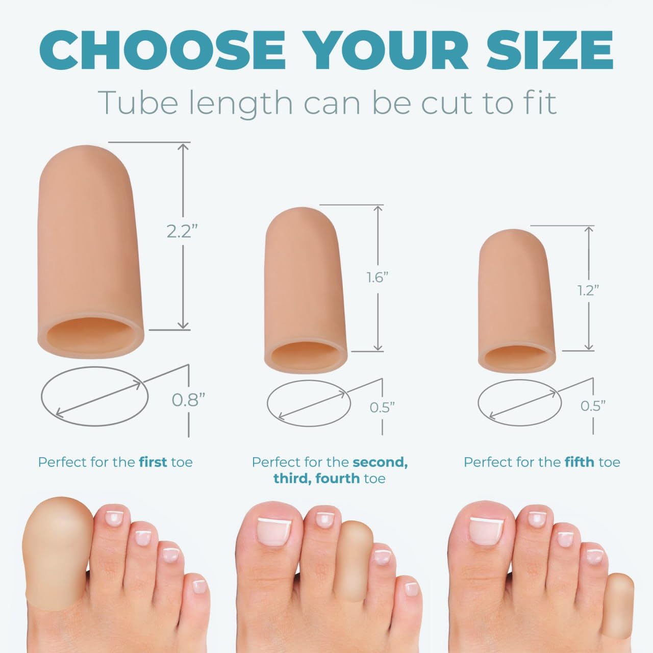 Gel Silicone Heel Cups/Pads - 2 Pack, Size M, Heel Lifts for Achilles Tendonitis, Soft Gel Toe Cap - 6 Small Toe Protectors for Women & Men