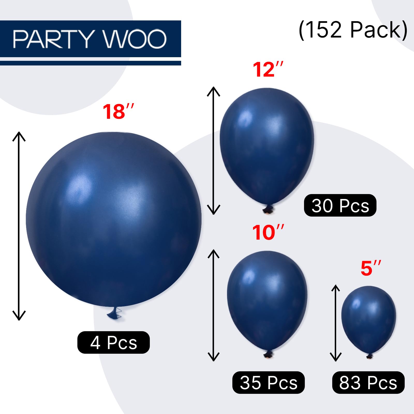 PartyWoo Navy Blue Balloons 152pcs Different Sizes of 18 12 10 5 Inch Dark Blue Balloon Arch Kit Garland for Graduation Wedding Sports Baby Shower Birthday Bachelorette Party Decorations Blue-Z90