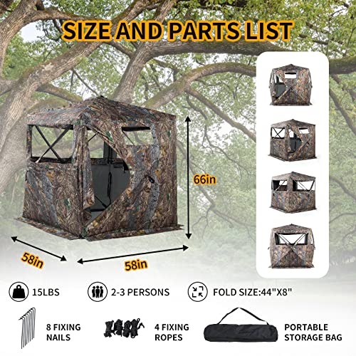 FUNHORUN Hunting Blind 270 Degree See Through Ground Blind for Deer Hunting, 2-3 Person Pop-up Hunting Deer Blind, Portable Hunting Blind for Deer Hunting Turkey Hunting...