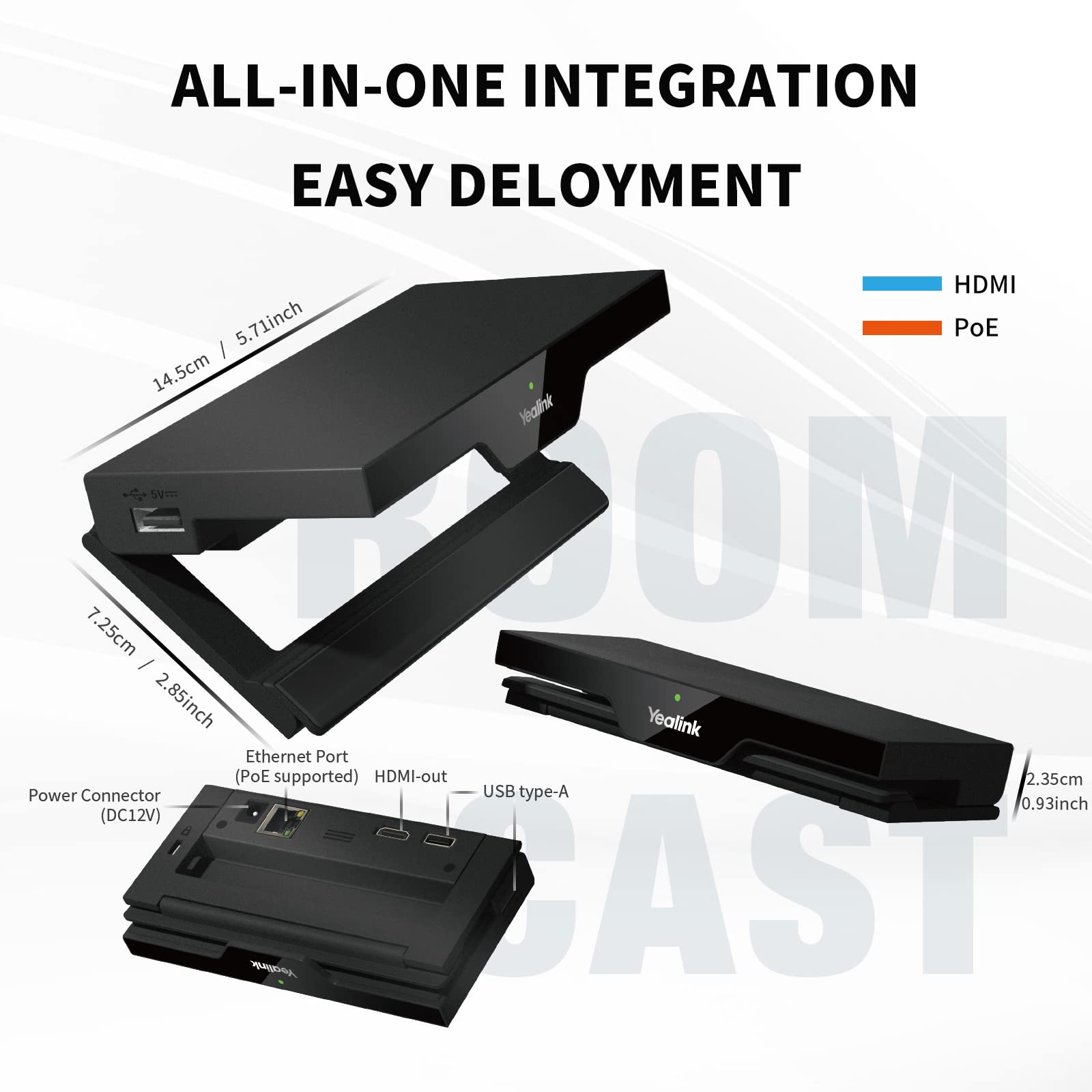 Yealink RoomCast Wireless HDMI Transmitter and Receiver 4K, Up to 4 Screens Casting Wireless Presentation System, Equipped with WPP30 Plug & Play, Collaboration with Yealink A20 A30, no App Needed