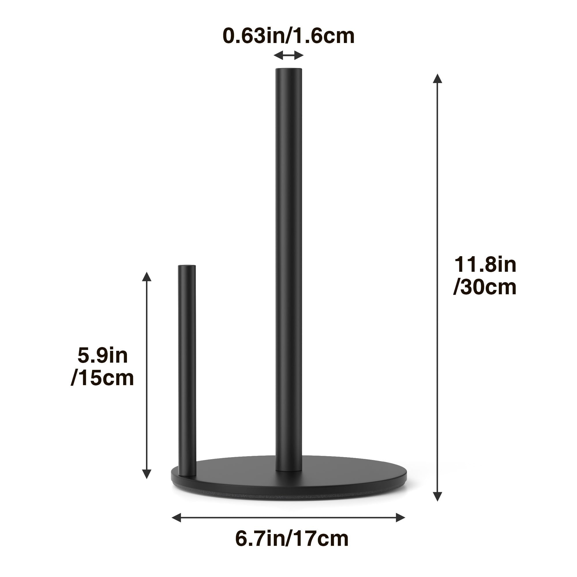 Paper Towel Holder Black, Premium Stainless Steel Kitchen Roll Dispenser, Countertop Roll Organizer with Weighted Base