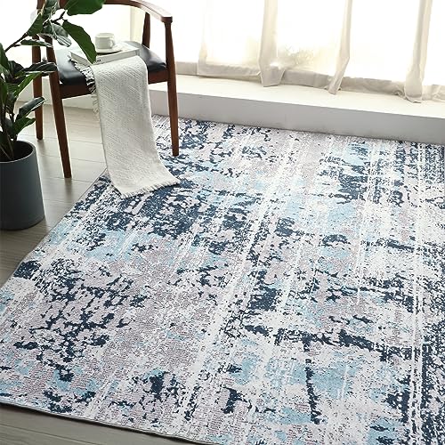 QD-Udreamy 5x7 Area Rugs - Machine Washable Area Rugs 5x7 for Living Room, Soft Washable Rugs 5x7, Non-Slip Washable Area Rug, Stain Resistant Abstract Low Pile Thin Washable Rug 5x7