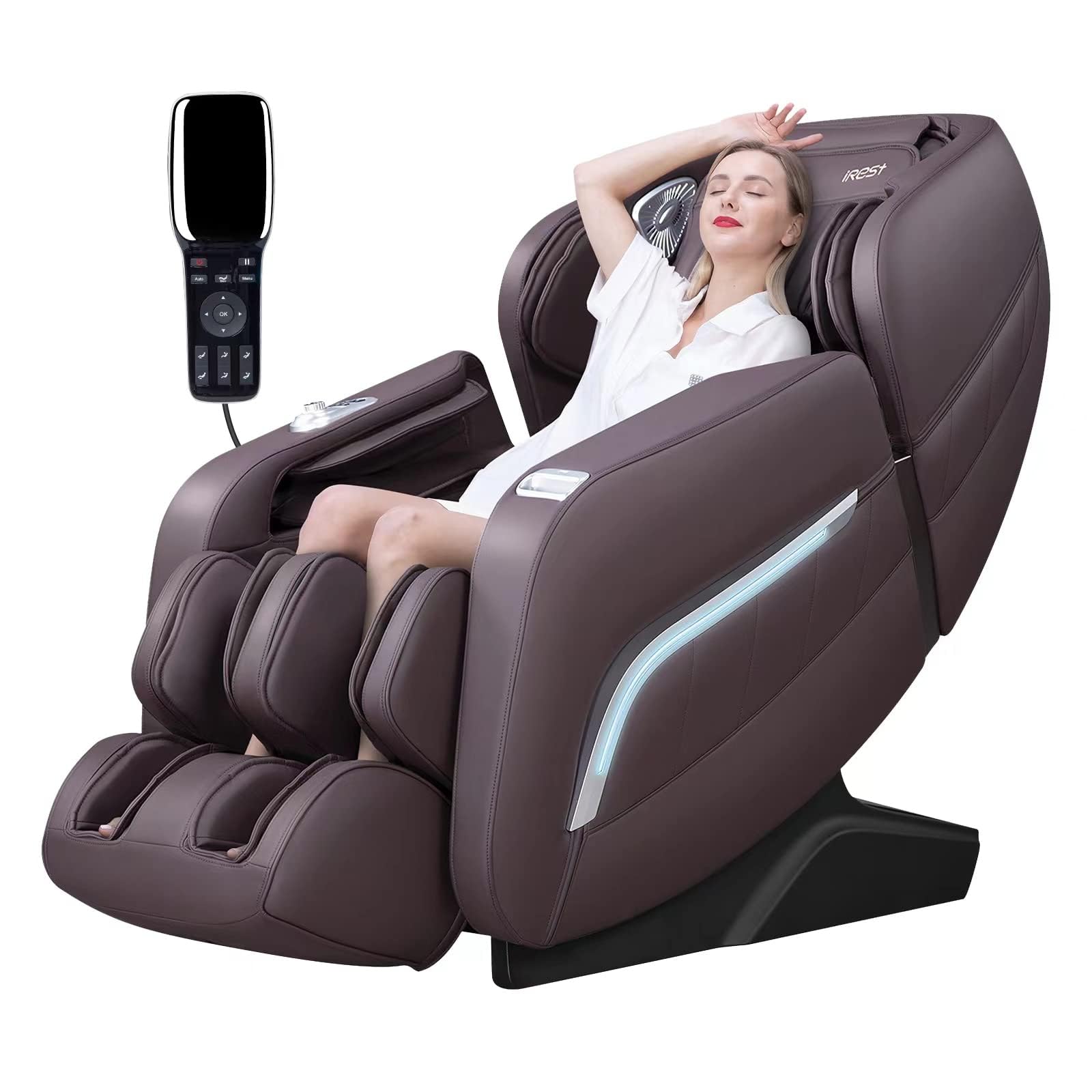 iRest 2024 A306 Massage Chair, Full Body Zero Gravity Recliner with Yoga Stretching, Intelligent Voice Control, SL Track, Foot Rollers, Airbags, Heating, and Bluetooth (Brown)