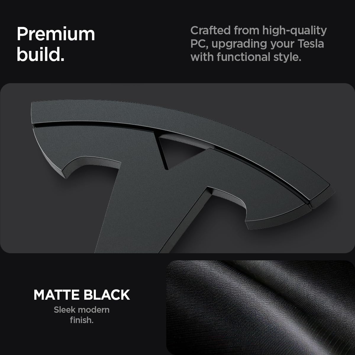 Spigen Front Emblem Logo Full Cover Sticker for Tesla Model 3 Highland (Standard, Premium & Performance 2026/2025/2024) - Black