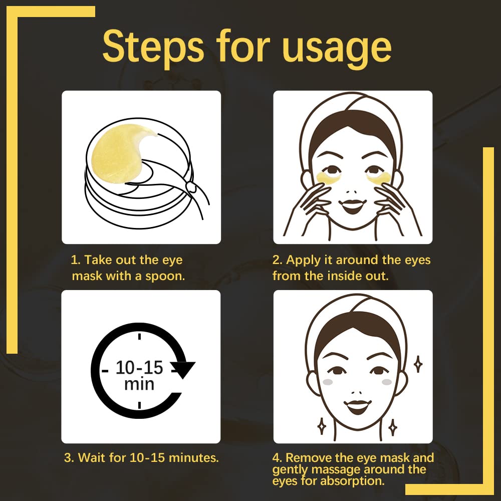 LIYALAN 24K Gold Under Eye Patches for Dark Circles and Puffiness Eye Mask Skin Care Products for Puffy Eyes Beauty for Women 60Pcs