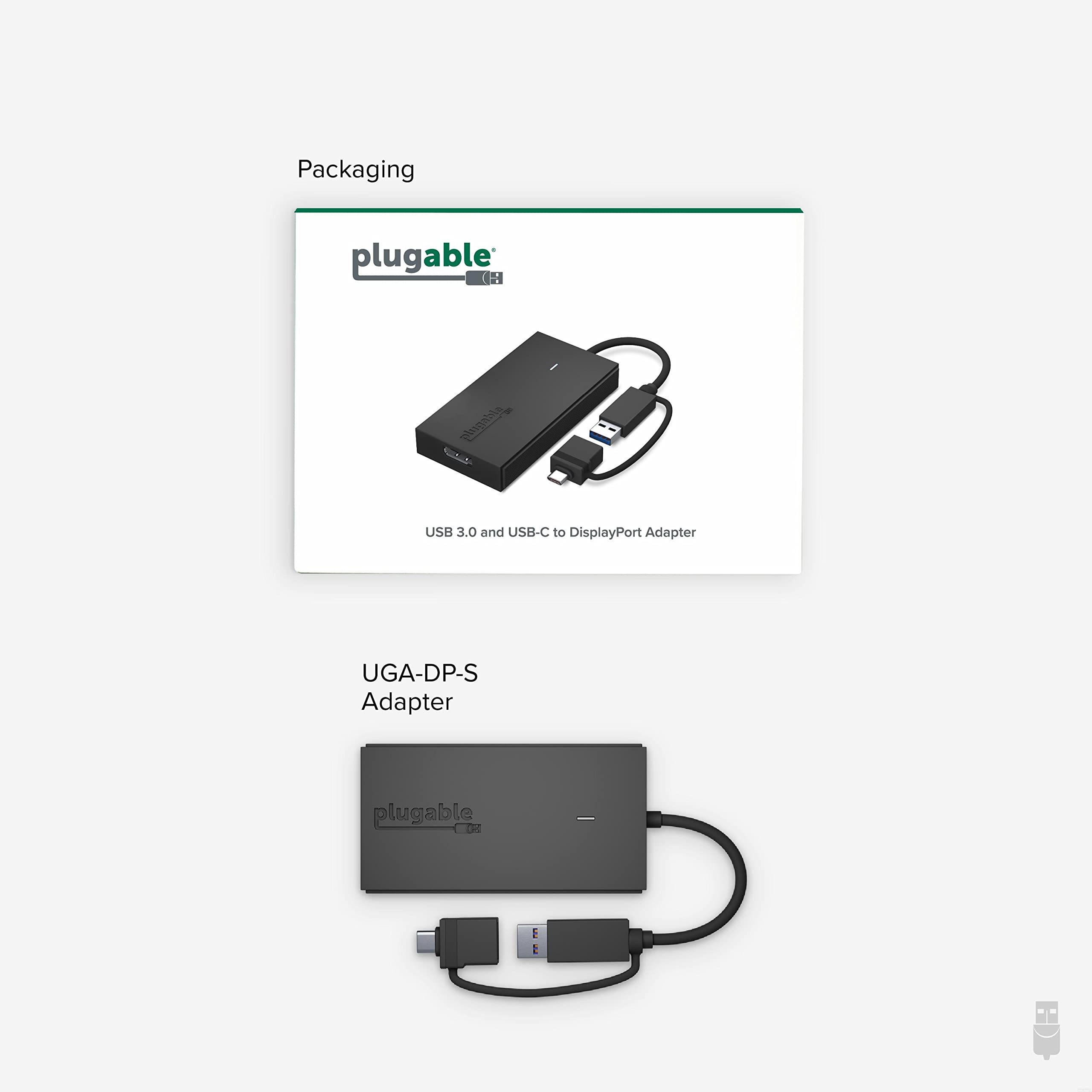 Plugable USB to DisplayPort Adapter. Connect one or More to Any Mac or Windows System to add Extra displays up to 1920x1080 60hz. USB C and A