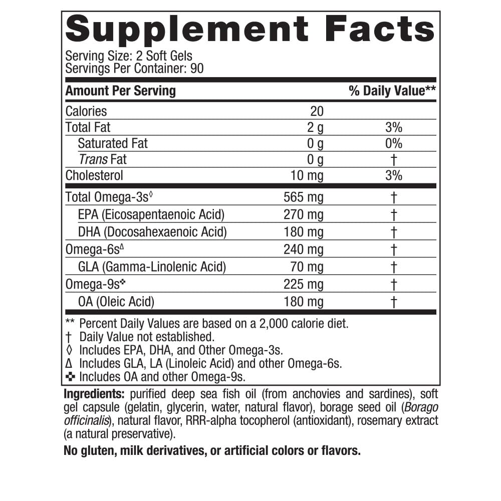 Nordic Naturals Complete Omega, Lemon Flavor - 180 Soft Gels - 565 mg Omega-3 - EPA & DHA with Added GLA - Healthy Skin & Joints, Cognition, Positive Mood - Non-GMO - 90 Servings