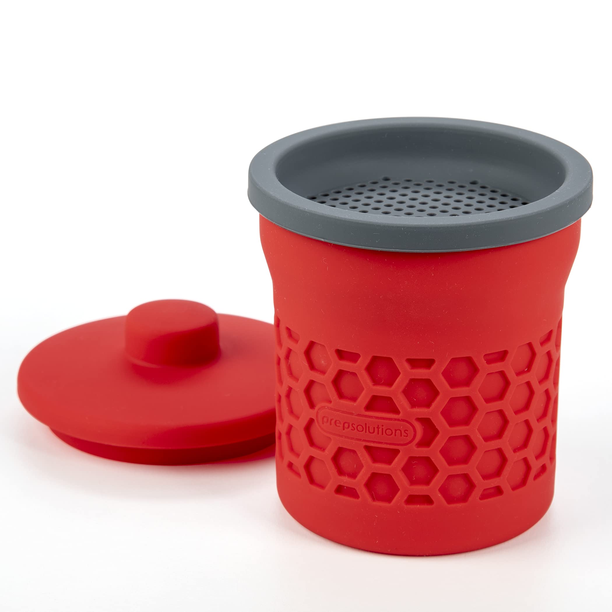 Prep Solutions Heat-Resistant Silicone Grease Strainer & Keeper - 2 Cup Capacity, Red
