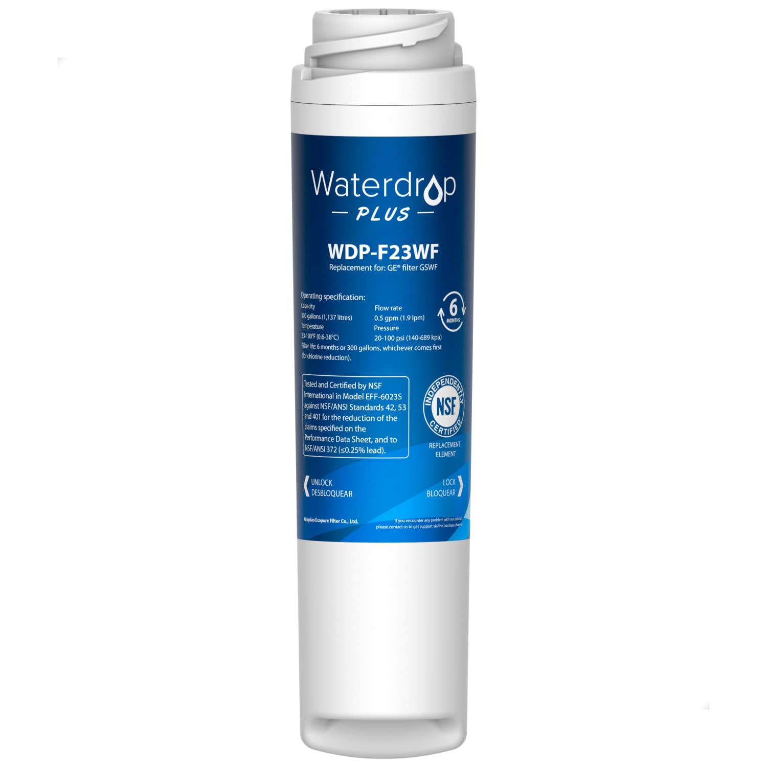 Waterdrop Plus WDP-F23WF 𝐍𝐒𝐅 𝟒𝟎𝟏 Certified Refrigerator Water Filter, 𝐑𝐞𝐝𝐮𝐜𝐞 𝐏𝐅𝐀𝐒, Replacement for GE® GSWF Smart Water 238C2334P001, Kenmore® 46-9914, 9914