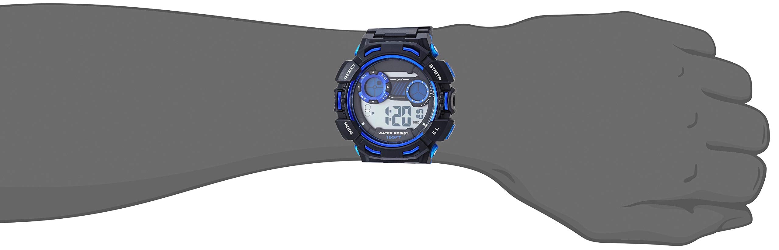 Amazon Essentials Men's Blue Accented Digital Chronograph Black Resin Strap Watch