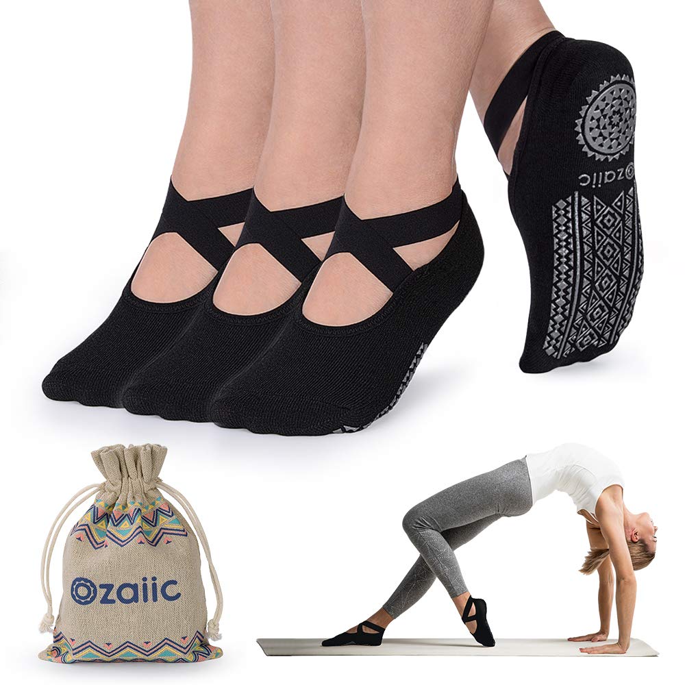 Ozaiic Yoga Socks for Women Non-Slip Grips & Straps, Ideal for Pilates, Pure Barre, Ballet, Dance, Barefoot Workout