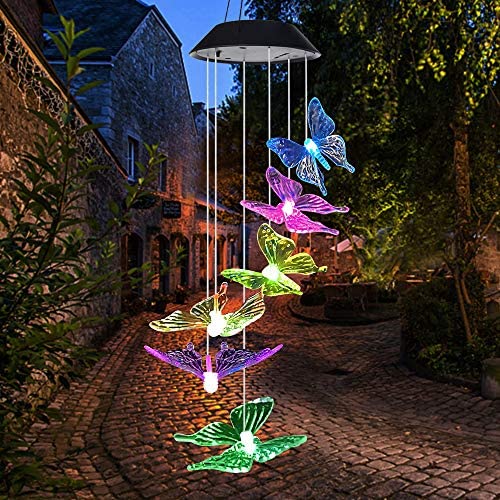 2023 Mother Butterfly Yard Decor Lights,Solar Butterfly Chimes,Gifts for mom/dad/Women/Grandma/Wife/Daughter/Sister/Aunt/Grandfather,Birthday Gifts Outdoor Gardening Gift