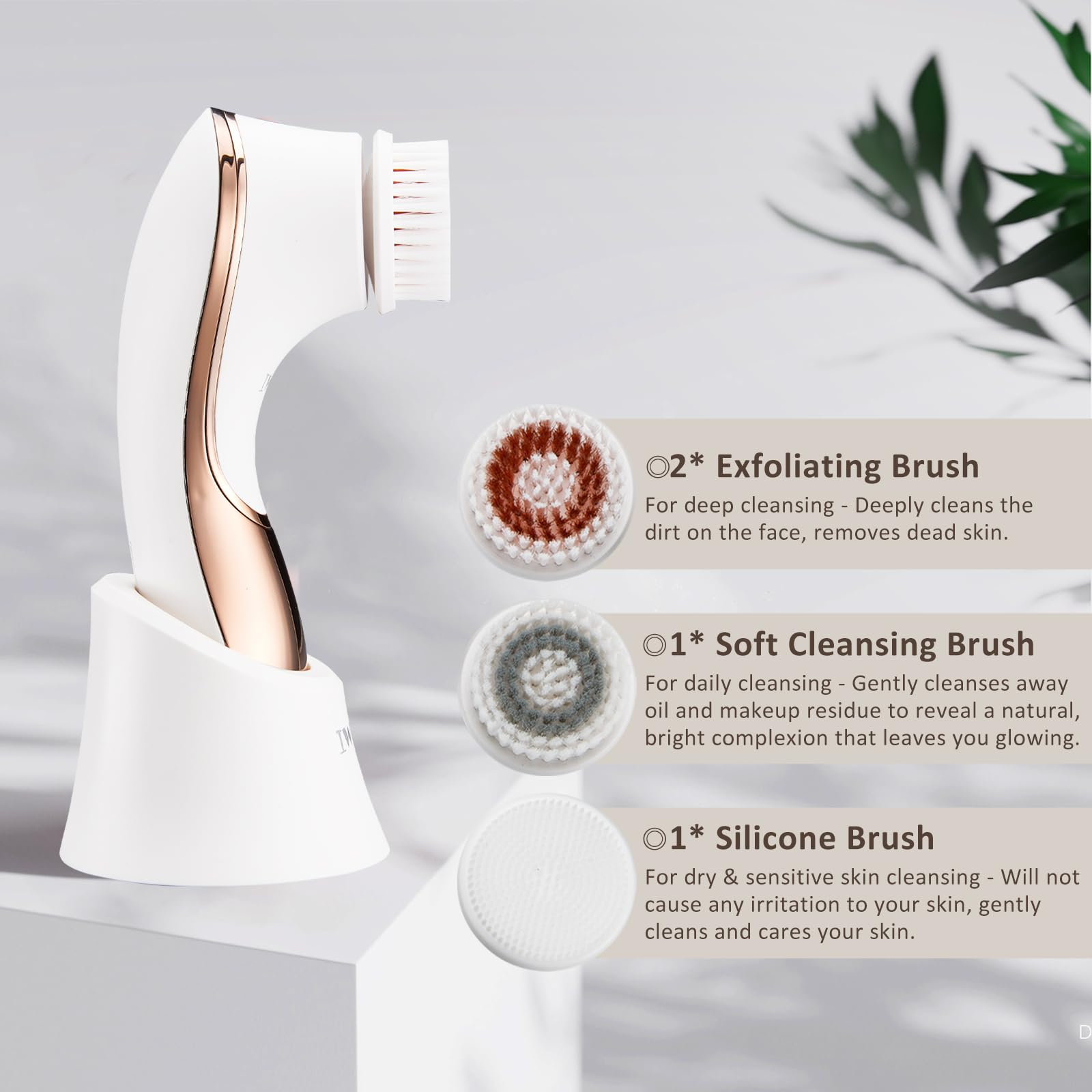 Electric Face Brush Scrubber Rechargeable Facial Exfoliator IPX-7 Waterproof Spin Cleanser Rotating Spa Machine for Exfoliating, Massaging and Deep Cleansing with 4 Brush Heads