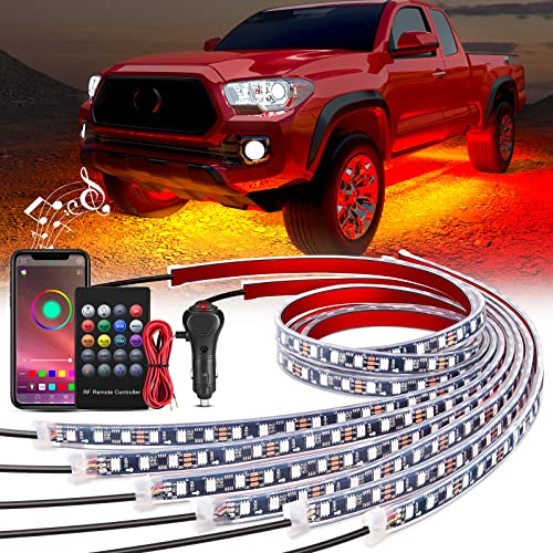 Nilight 6Pcs Car Underglow Neon Accent Strip Lights 300 LEDs RGB Multi Color DIY Sound Active Function Music Mode with APP Control and Remote Control for Car Van SUV Truck