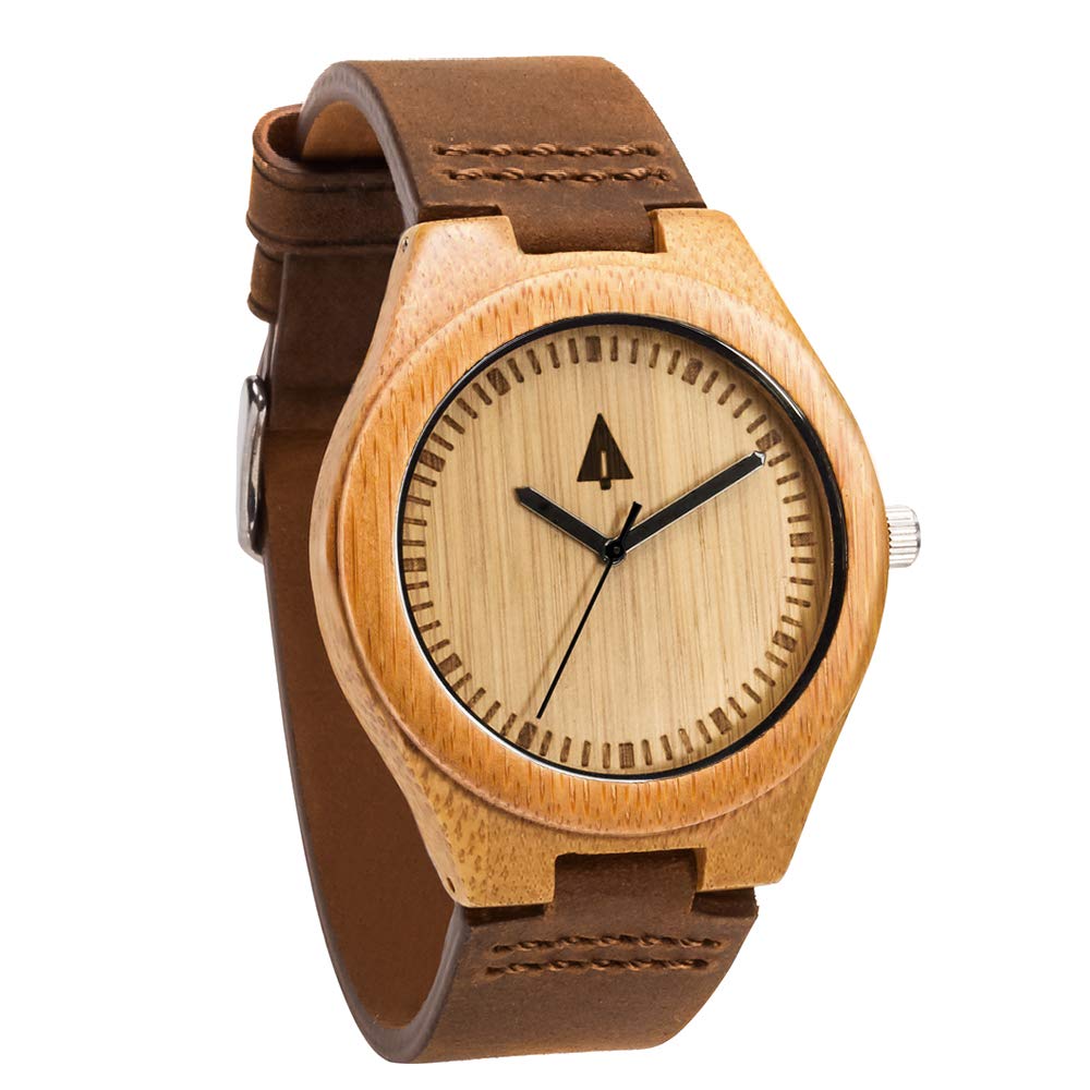 Treehut Wooden Watches for Men, Japanese Quartz Movement, Stylish Exotic Wrist Watch with Adjustable Stainless Steel Buckle, Leather Straps, Watch Made Real Wood, Relojes para Hombre