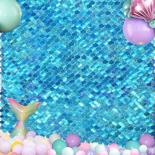 Shimmer Wall Backdrop Mermaid Panel - Glitter Panels 4ftx6ft Fish Scales Balloons Kit for Birthday Anniversary Engagement Bachelorette Parties Decorations