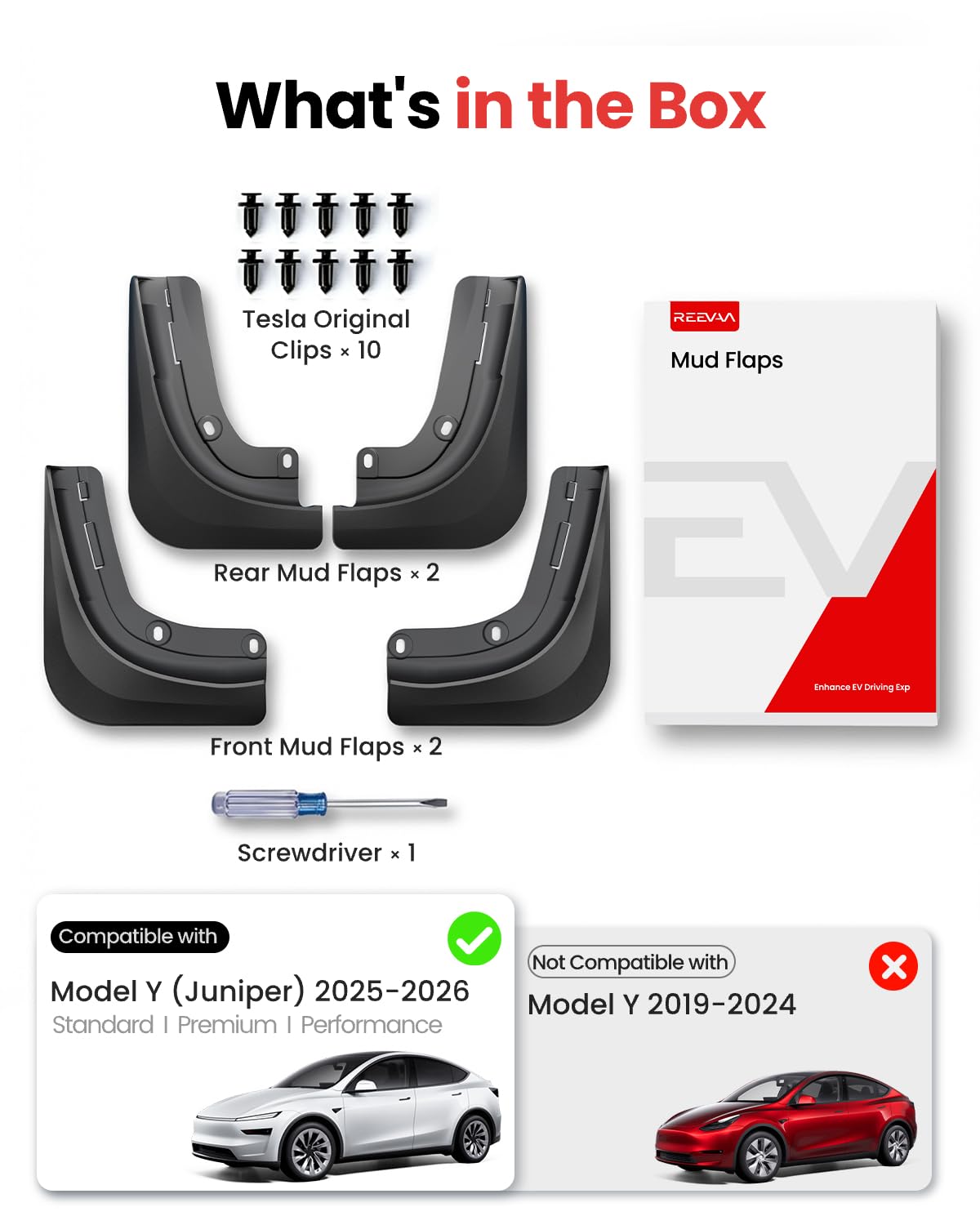 REEVAA 2026 Tesla New Model Y Juniper Accessories - Mud Flaps [Protect Paint, No Drilling Required] All-Weather Splash Guard Body Kits for Model Y Juniper 2025-2026, Black (Set of 4)
