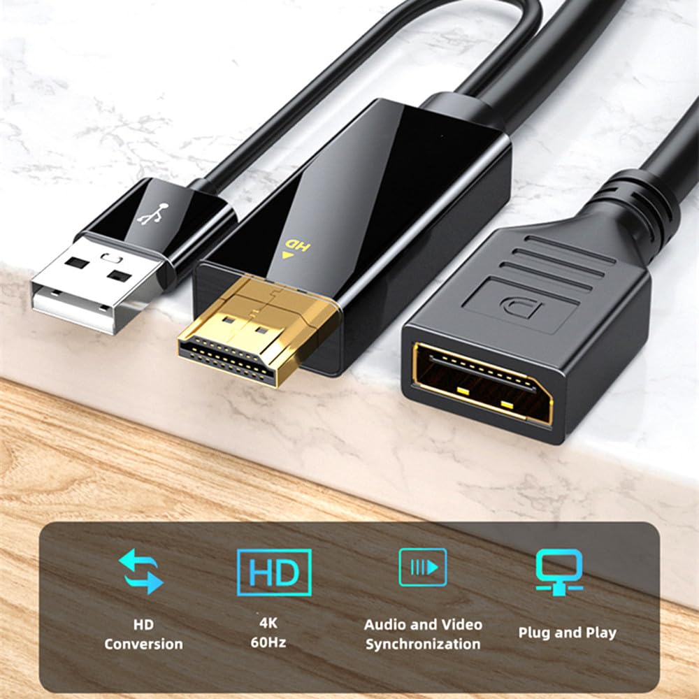 suckoo Replacement HDMI to Displayport Mini DP Cable Converter 2 in 1 with USB Male to Female Compatible Computer Host Graphics Card HDMI External DP Monitor TV Projector Adapter 4K60HZ