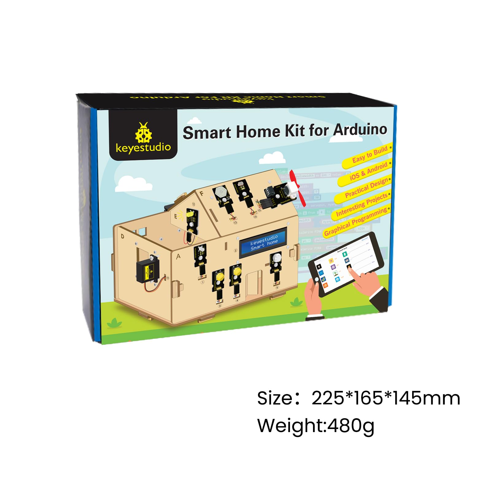 KEYESTUDIO Smart Home Starter Kit for Arduino for Uno R3, Electronics Home Automation Coding Kit, Wooden House DIY Sensor Kit STEM Set for Adults Teens 15+