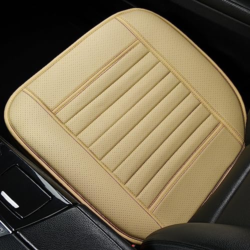 Sunny color 1pc Edge Wrapping Comfortable Car Front Seat Cover Cushion Pad Mat Protector, Anti-Slip Bottom Seat Cushion Cover for Auto with PU Leather(Beige)