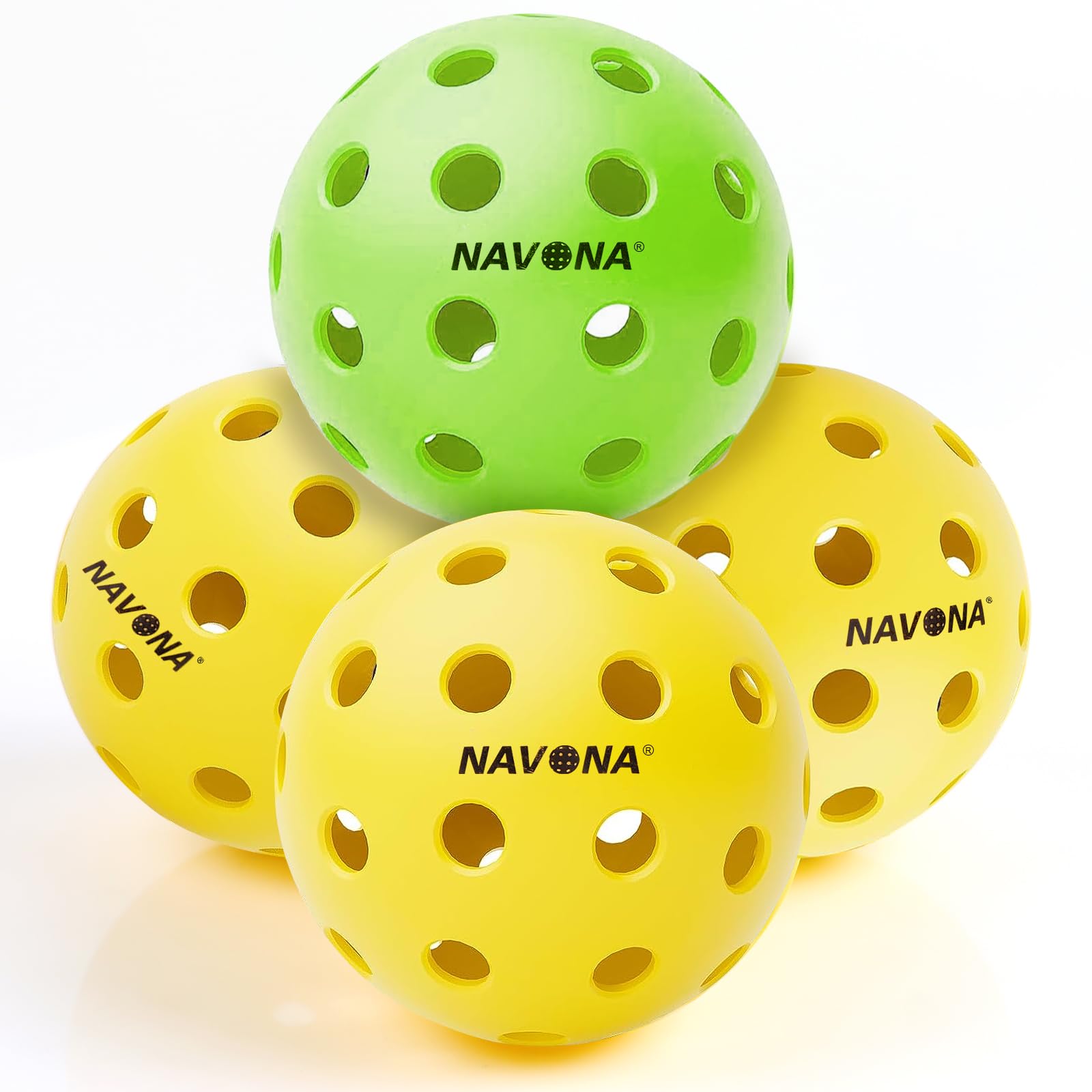 Navona 4 Pack Premium 40-Holes Outdoor Pickleball Balls, Meet USAPA Official Requirement, Perfectly Balanced, High Bounce True Flight, Durable Outdoor or Indoor Pickleball Set