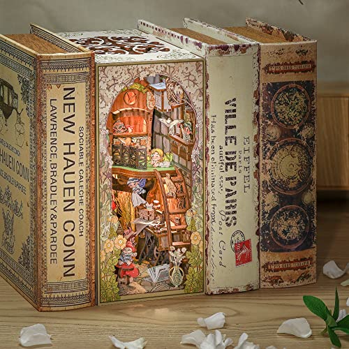 CUTEBEE DIY Book Nook Kit for Adults, DIY Wooden Miniature House Dollhouse Kit Ancient Chinese Landscapes Bookshelf Insert Decor Booknook Model Build Gift Kit with LED Light (Su Dongpo's Life)