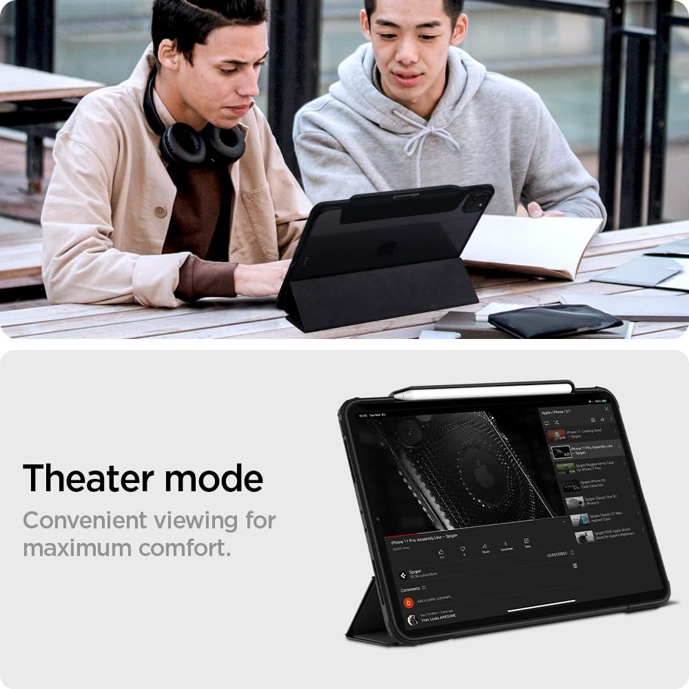 Spigen for iPad Pro 11 inch Case M2 4th Generation (2022) / 3rd Generation (2021) / 2nd Generation (2020) / 1st Generation (2018), Ultra Hybrid Pro Transparent Back and Pencil Holder, Black