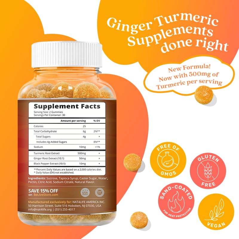 BeLive Turmeric Curcumin with Black Pepper & Ginger - 500 mg of Turmeric and Ginger Supplement for Immune Support, Healthy Skin, and Mobility - Tropical Flavor | 60 Count