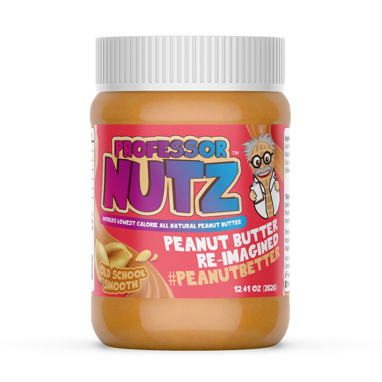 Professor Nutz Organic Peanut Butter- Low Calorie, Nut Butter, Natural Peanut Butter, Natural Fiber, Healthy Peanuts, Great source of Protein, 30 Essential Vitamins & Minerals - 12.41 Oz, Original