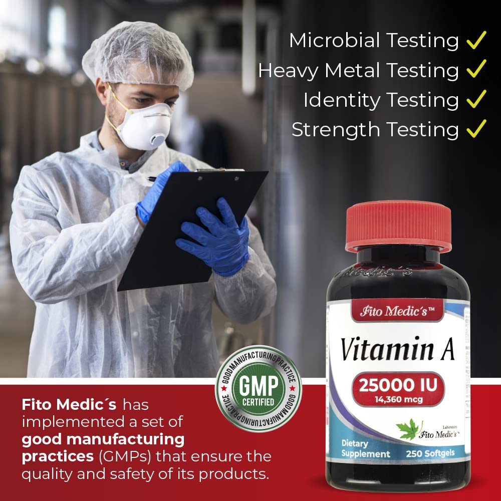 FITO MEDIC'S Lab - Vitamin a 25000 iu softgels - 250 Softgels- Ultra high Absorption, Healthy Skin & Eyes, Antioxidant Activity & Immune System Function.